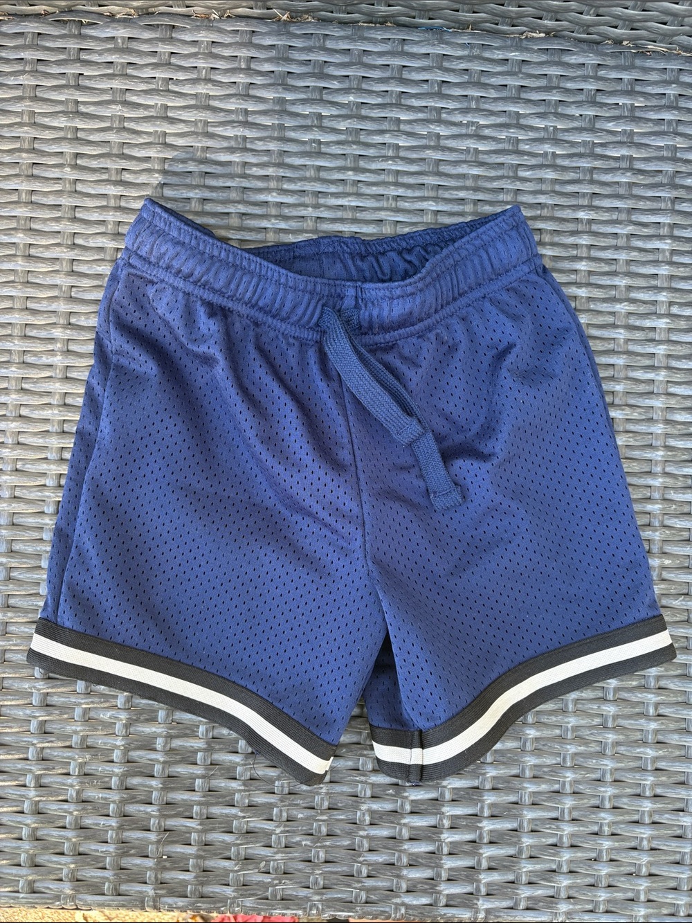 Boys Navy Mesh Athletic Shorts with Stripe Hem